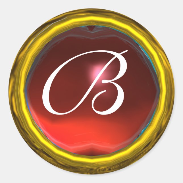 Adesivo Redondo MAGIC RUBY MONOGRAM vermelho vivo vibrante (Frente)