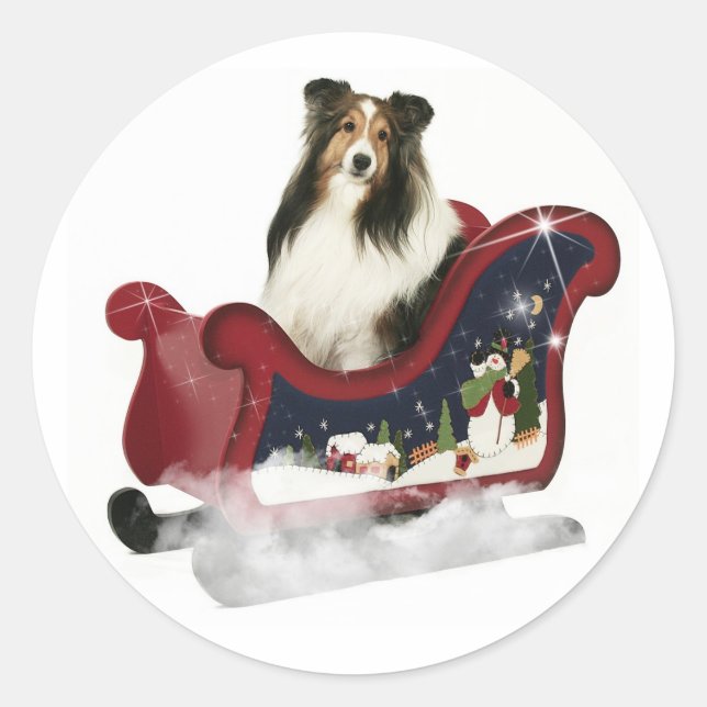 Adesivo Redondo Magic Sleigh Sheltie (Frente)