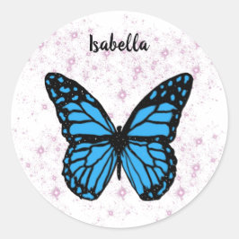 Adesivo Redondo Magical blue butterfly pink glitter art