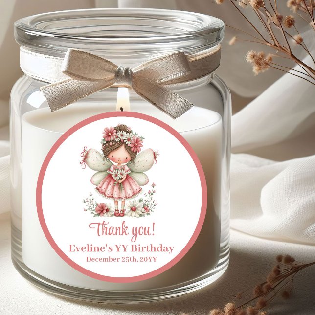 Adesivo Redondo Magical Fairy Blush Pink Floral Girl Birthday  (Magical Fairy Blush Pink Floral Girl Birthday Stickers)