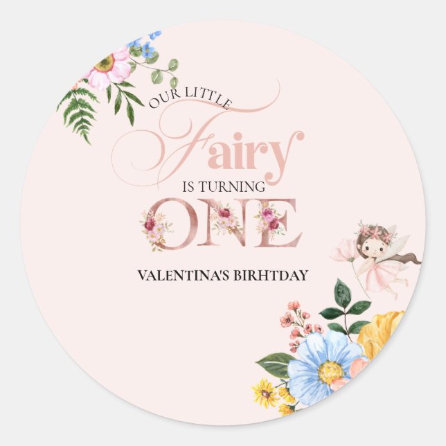 Adesivo Redondo Magical Fairy Floral Garden Pixie Girls Birthday  (Frente)