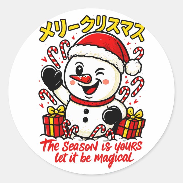 Adesivo Redondo Magical Merry Christmas Snowman Sticker Pack candy (Frente)