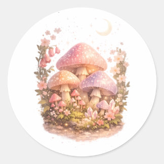 Adesivo Redondo Magical Mushrooms Pastel Fairy Cottagecore Vibes