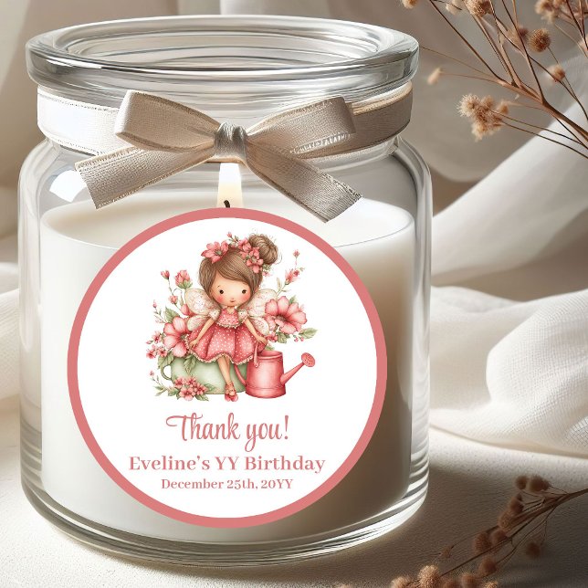 Adesivo Redondo Magical Pink Fairy Blush Flowers Girl Birthday  (Magical Pink Fairy Blush Flowers Girl Birthday Stickers)