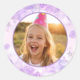 Adesivo Redondo Magical Purple Bubbles Photo Birthday 
