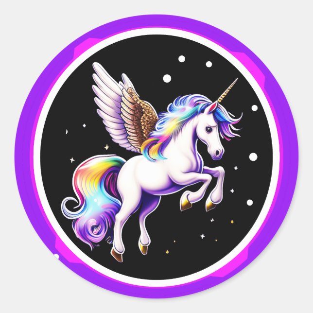 Adesivo Redondo Magical Rainbow Unicorn (Frente)