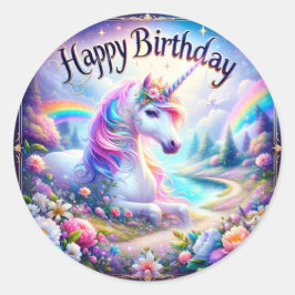 Adesivo Redondo Magical Unicorn Birthday Stickers"