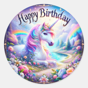 Adesivo Redondo Magical Unicorn Birthday Stickers"