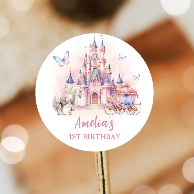 Adesivo Redondo Magical Unicorn Princess Castle Birthday Sticker (Criador carregado)