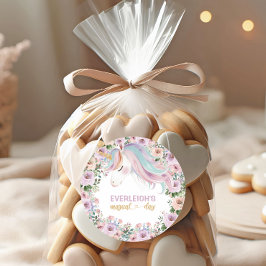 Adesivo Redondo Magical Unicorn Purple Flower 1st birthday