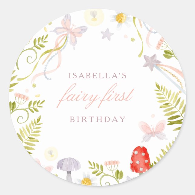 Adesivo Redondo Magical Watercolor Greenery Fairy Primeiro Anivers (Frente)