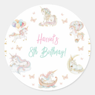 Adesivo Redondo Magical Watercolor Unicorna Qualquer Idade Anivers