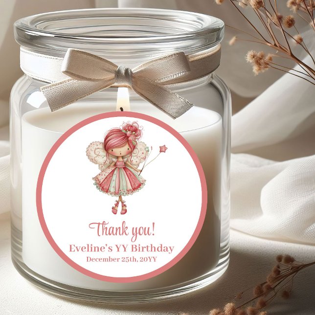 Adesivo Redondo Magical Whimsy Pink Floral Girl Birthday Stickers (Magical Whimsy Pink Floral Girl Birthday Stickers)