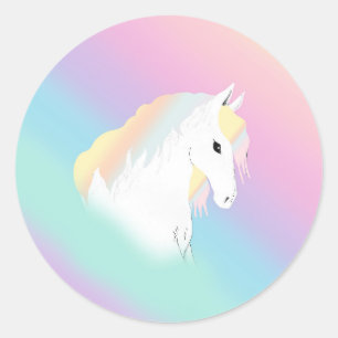 Adesivo Redondo Mágico Pastel Rainbow White Horse Girly Pink
