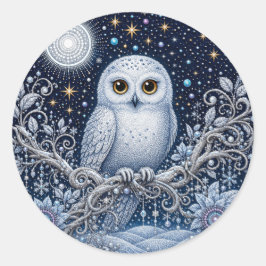 Adesivo Redondo Magische Schneeeule – Wächterin der Winternacht