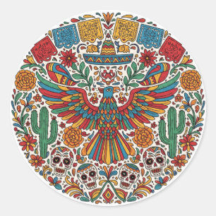 Adesivo Redondo Magneta mexicana de águia e crânios