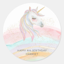 Adesivo Redondo Magnética Watercolor Rainbow Unicorn Birthday