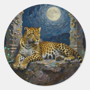 Adesivo Redondo Magnífico Leopardo na Saliência do Penhasco  