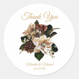 Adesivo Redondo Magnolia Dourada e Black Floral Obrigado