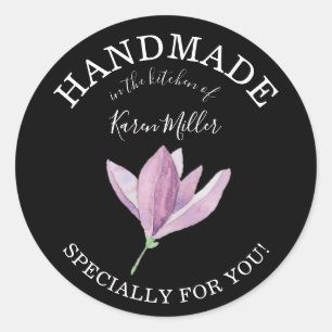 Adesivo Redondo Magnólia Roxa FEITA À MÃO para Você Presentes de C