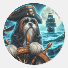 Adesivo Redondo Magnum the Shih Tzu Pirate Stickers