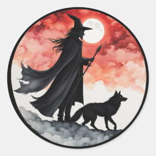 Adesivo Redondo Mago com um Lobo - Diversão de Fã de Halloween 2