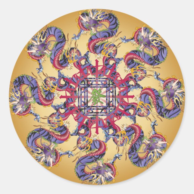Adesivo Redondo Mah Jongg Dragon Year Stickers (Frente)