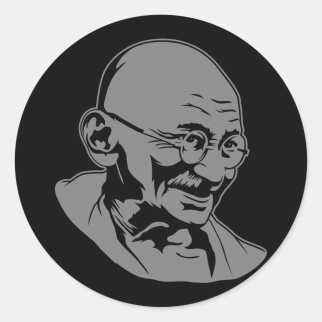 Adesivo Redondo Mahatma Gandhi - Retrato Sticker (Frente)