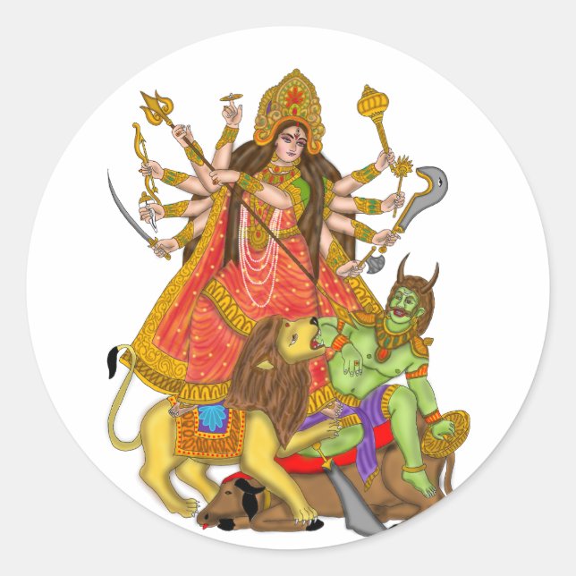 Adesivo Redondo Mahishasur Mardini Durga Stickers (Frente)
