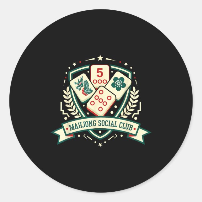 Adesivo Redondo Mahjong Lover Chinese Game Night Funny Mahjong Soc (Frente)