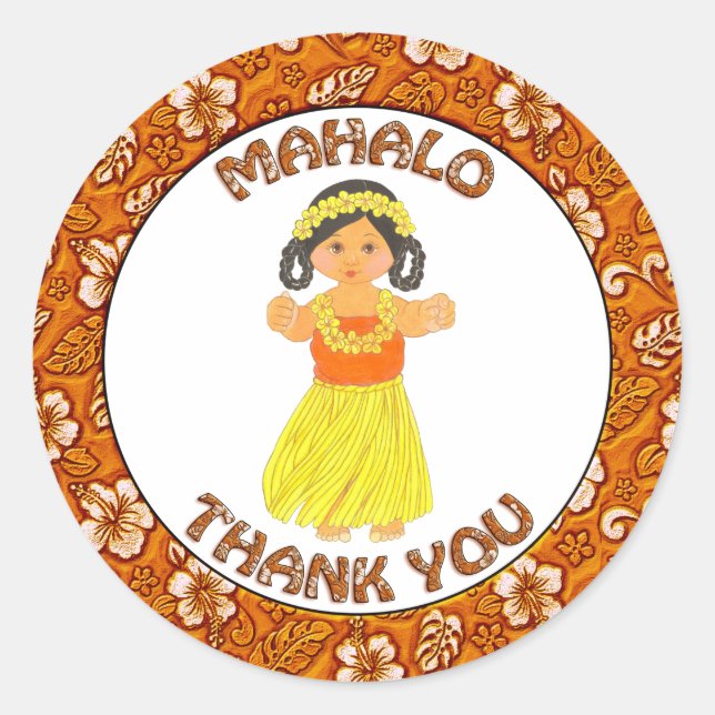 Adesivo Redondo Mahola Obrigado ~ Hawaii ~ Hawaii Girl Stickers (Frente)