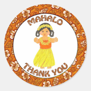 Adesivo Redondo Mahola Obrigado ~ Hawaii ~ Hawaii Girl Stickers