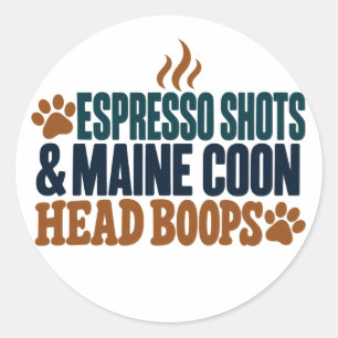 Adesivo Redondo Maine Coon Espresso Tipografia Azul Verde e Laranj