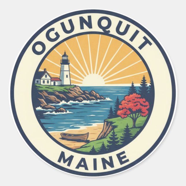 Adesivo Redondo Maine Ogunquit Travel (Frente)