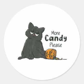 Adesivo Redondo Mais Doces Por Favor Halloween Gato Preto