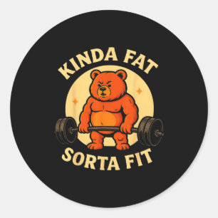 Adesivo Redondo Mais ou Menos em Forma Meio Gordo - Urso Engraçado