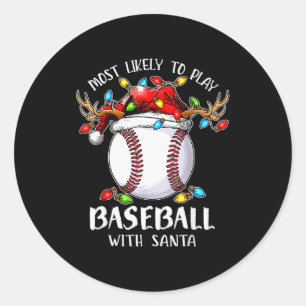 Adesivo Redondo Mais Propenso a Jogar Beisebol com o Natal de Sant