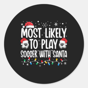 Adesivo Redondo Mais Propenso a Jogar Futebol com Papai Noel Natal
