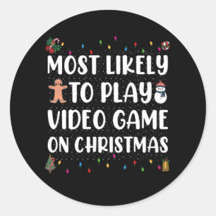 Adesivo Redondo Mais Propenso a Jogar Video Game no Natal Gaming