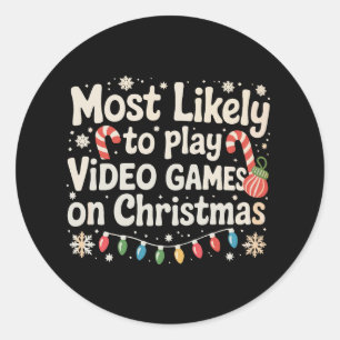 Adesivo Redondo Mais Propenso a Jogar Video Games no Natal