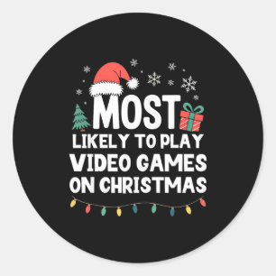 Adesivo Redondo Mais Propenso a Jogar Videojogos no Gamer de Natal