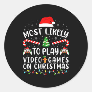 Adesivo Redondo Mais Propenso a Jogar Videojogos no Natal Jogo da