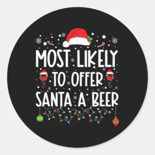 Adesivo Redondo Mais Propenso a Oferecer uma Cerveja ao Papai Noel