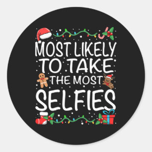Adesivo Redondo Mais Propenso a Tirar Mais Selfies Família Natal