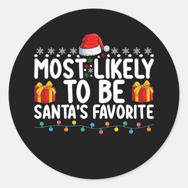 Adesivo Redondo Mais Provável De Ser Papai noel De Natal Favorito (Frente)