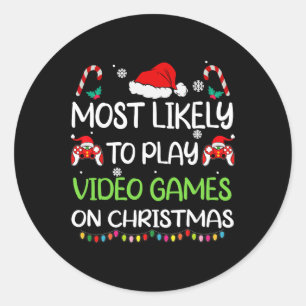 Adesivo Redondo Mais Provável Jogos de Vídeo Natal Família Gamer