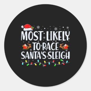 Adesivo Redondo Mais Provável Para Correr O Natal Da Família Sleig