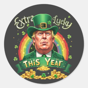 Adesivo Redondo Mais Sorte Este Ano Rua Patrick Day Trump Lepard