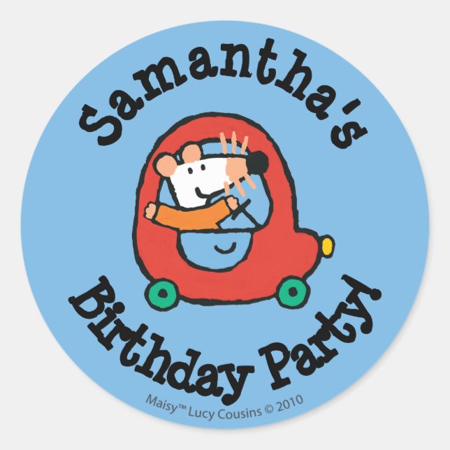 Adesivo Redondo Maisy dirige um carro vermelho bonito (Frente)