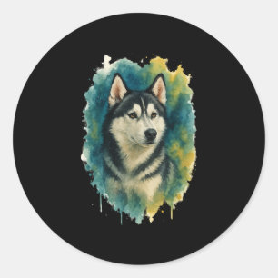 Adesivo Redondo Majestade Aquarela Espírito Husky
